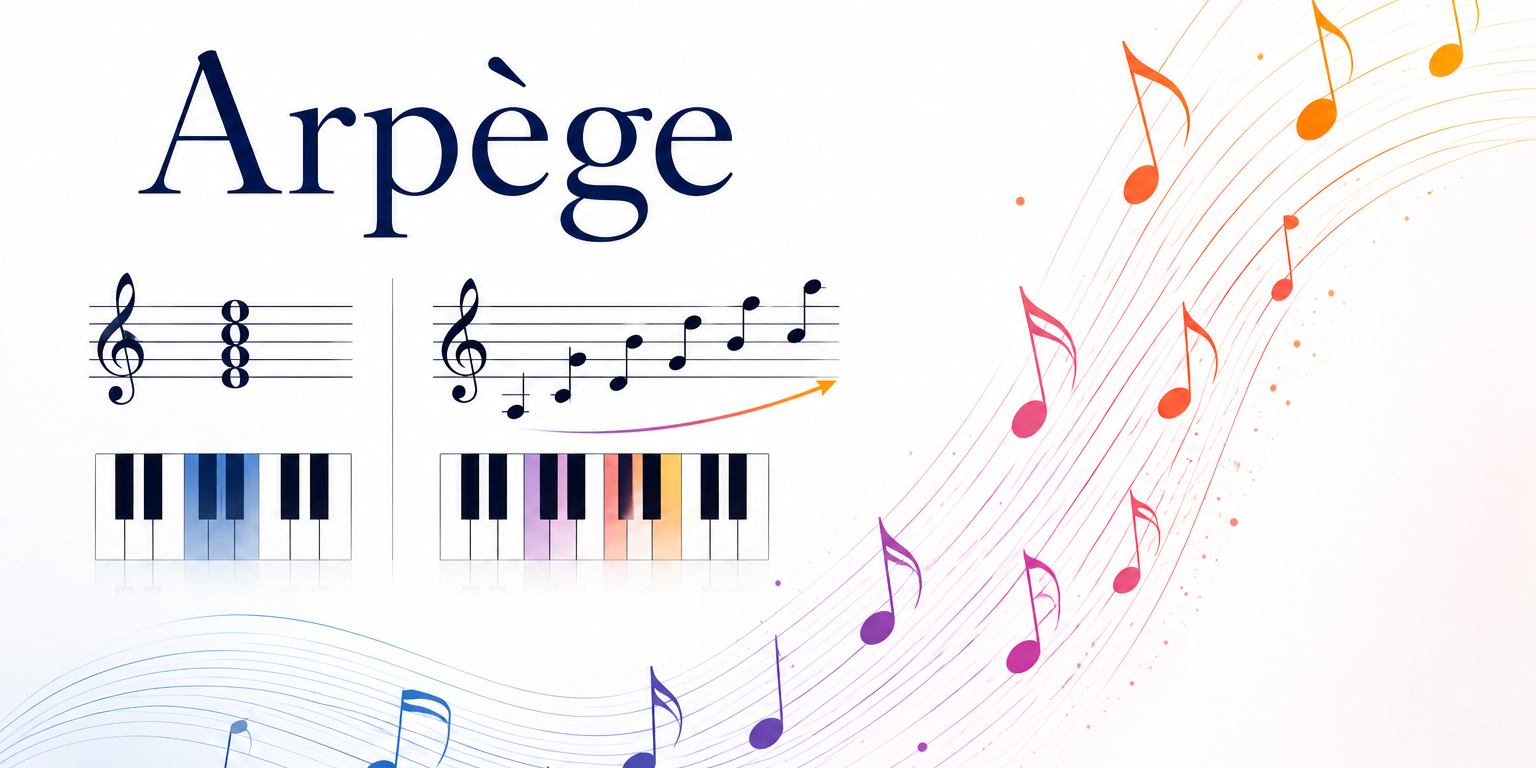 Illustration comparant un accord et un arpège au piano