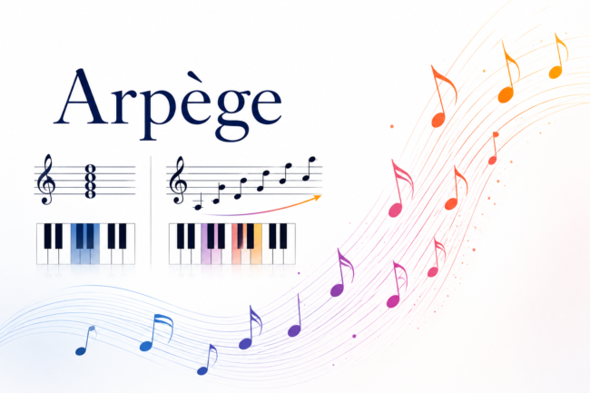 Illustration comparant un accord et un arpège au piano